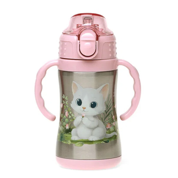 Παγούρι - Θερμός 280ml Με Καλαμάκι Kiokids Γατάκι 6444