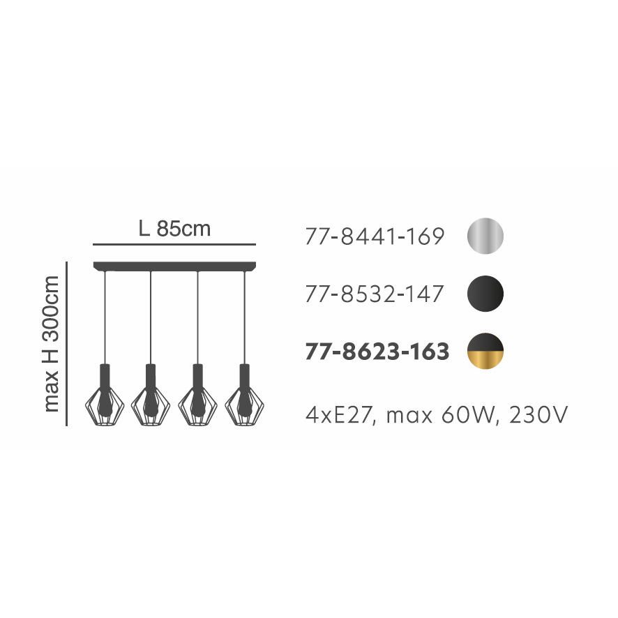 Φωτιστικό Οροφής Πολύφωτο Homelighting 77-8532 Black Φωτιστικά Κρεμαστά Τραπεζαρίας Spitishop