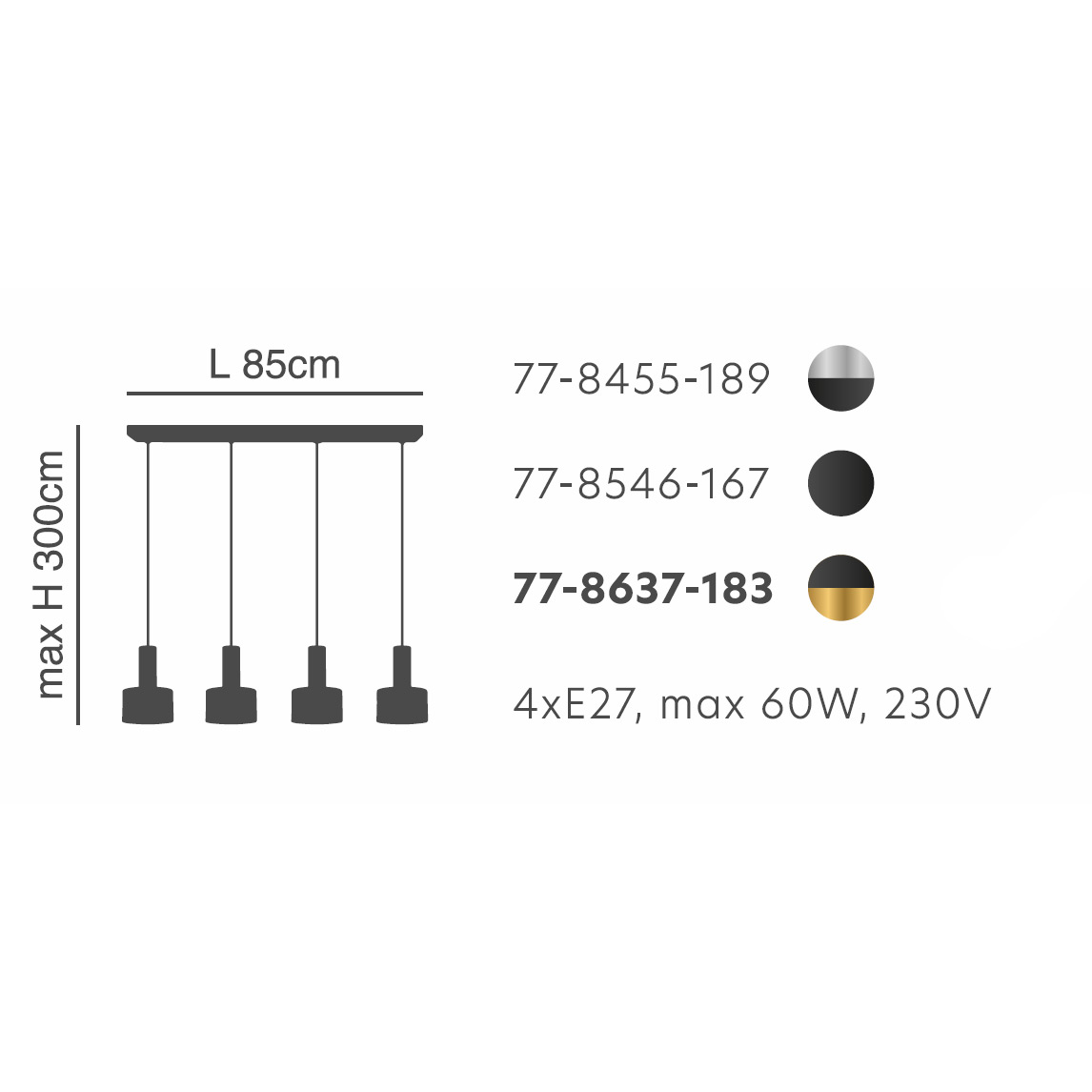 Φωτιστικό Οροφής Πολύφωτο Homelighting 77-8546 Black Φωτιστικά Κρεμαστά Τραπεζαρίας Spitishop