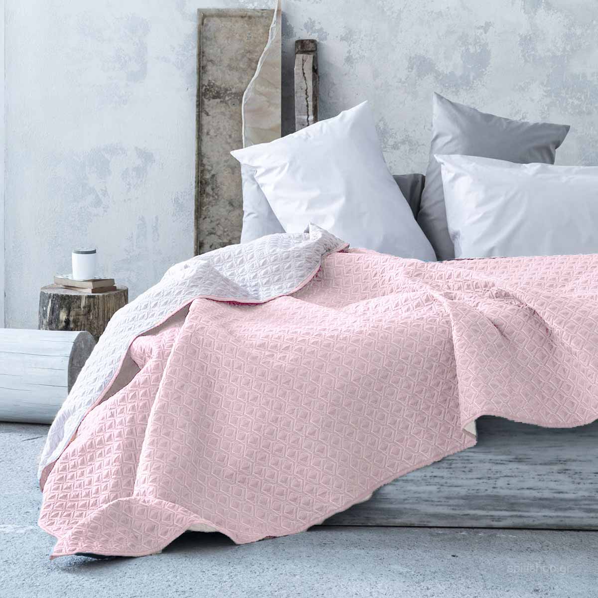 Κουβερλί Υπέρδιπλο (220x240) 2 Όψεων Nima Layers Rombo Shell Salmon/Linen