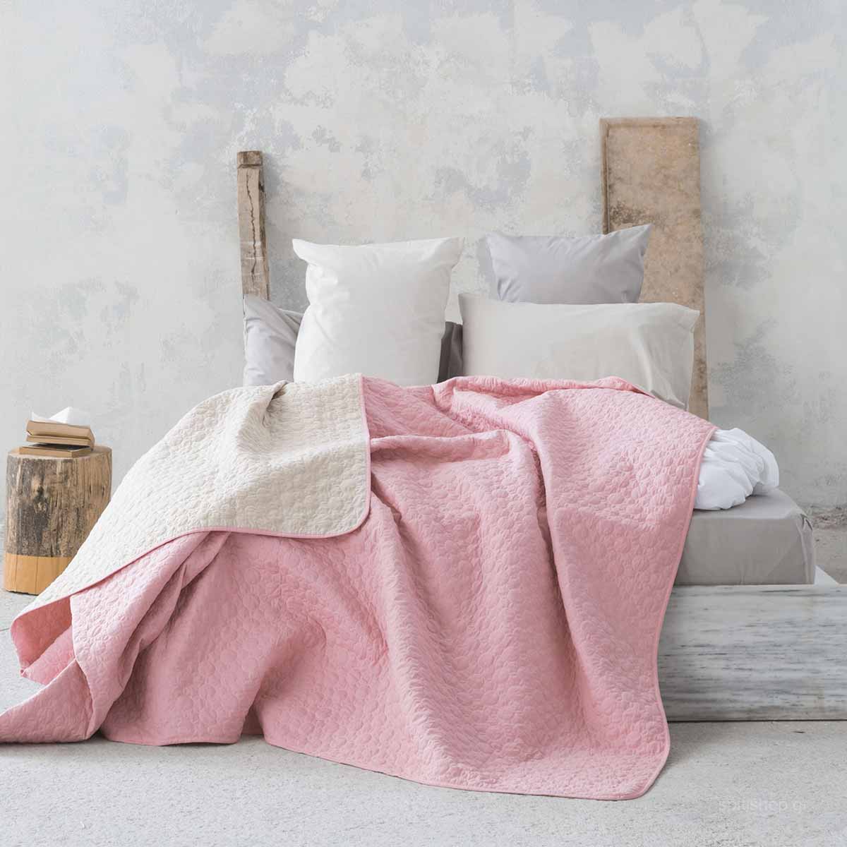 Κουβερλί Υπέρδιπλο (220x240) 2 Όψεων Nima Layers Cerchio Rouge Pink/Linen