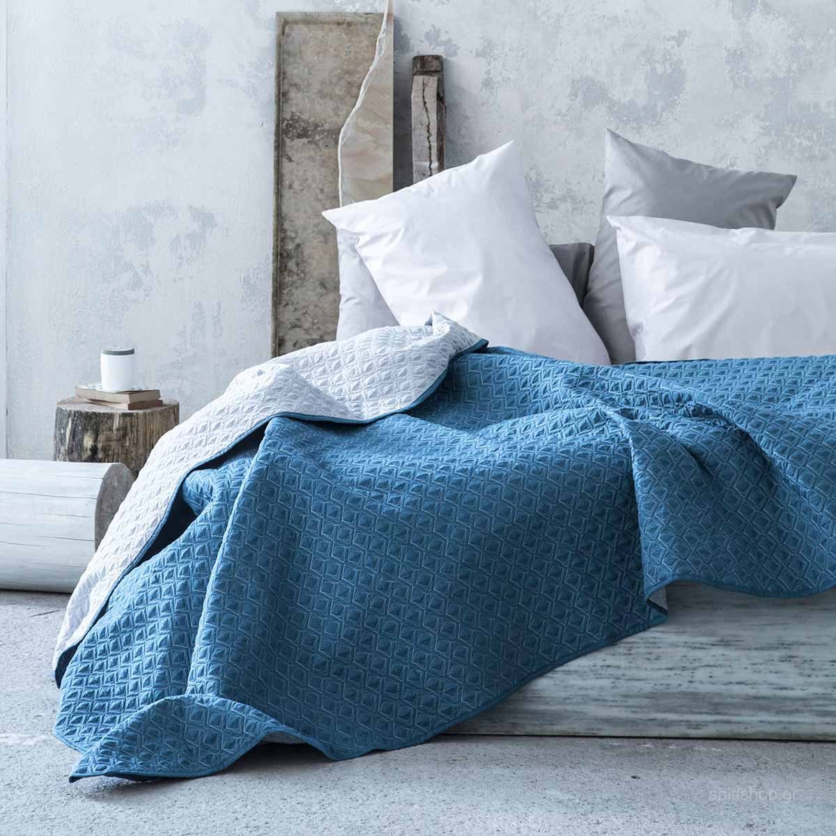 Κουβερλί King Size (240x265) 2 Όψεων Nima Layers Rombo Aegean Blue/Silver