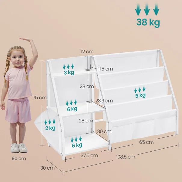 Παιδική Βιβλιοθήκη Με Ράφια (108.5x30x75) Songmics GKR024W01