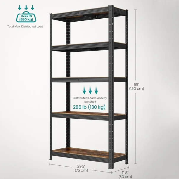 Μεταλλική Ραφιέρα Δαπέδου 5 Θέσεων (75x30x150) Songmics GLR030BZ03
