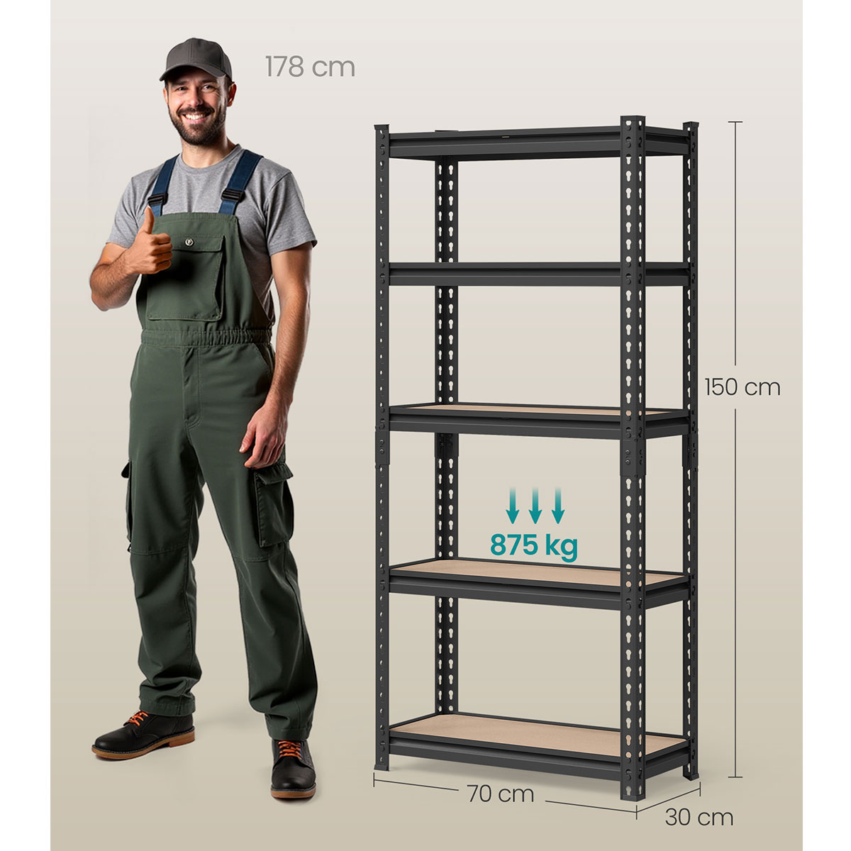 Μεταλλική Ραφιέρα Δαπέδου 5 Θέσεων (70X30X150) Songmics Glr300Bz03 Έπιπλα Βιβλιοθήκες - Ραφιέρες Μεταλλικές Spitishop