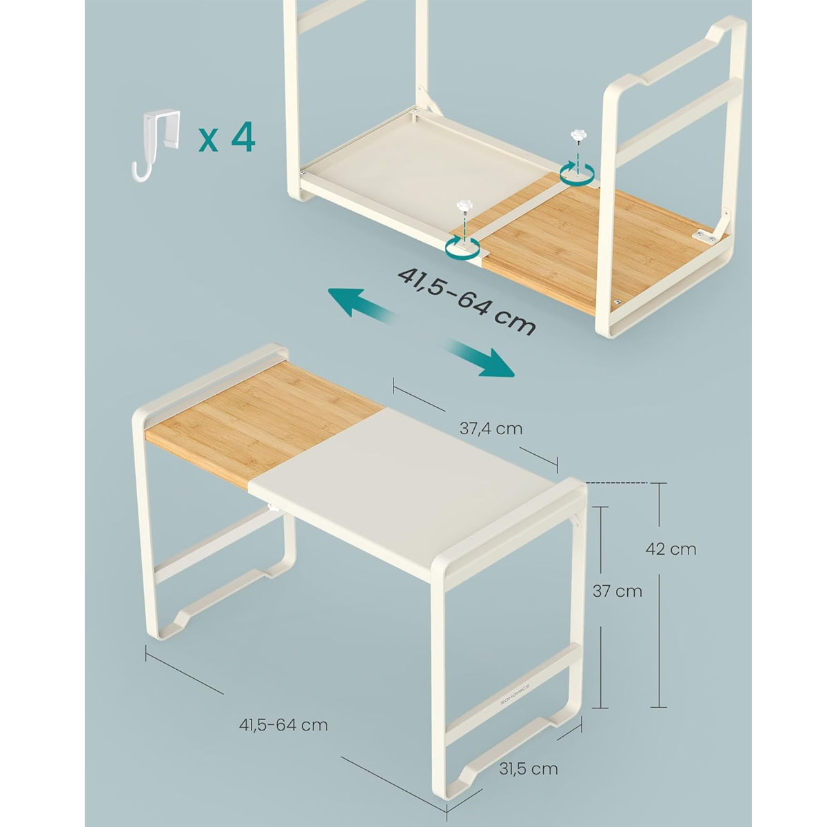 Ράφι Οργάνωσης Επεκτεινόμενο (41 5-64X31 5X42) Songmics Kcs060W01 Οργάνωση & Αποθήκευση Κουζίνας Βάσεις - Ραφιέρες Spitishop