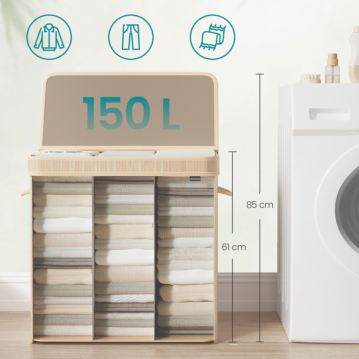 Καλάθι Απλύτων 3 Θέσεων 150Lit (60X40X61) Songmics Lcb062N01V1 Όσα Αγαπήσατε Περισσότερο Μόλις Ξαναήρθαν - Είναι Πάλι Εδώ τα Είδη Μπάνιου Που 