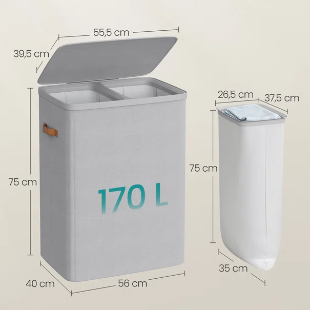 Καλάθι Απλύτων 2 Θέσεων 170Lit (56x40x75) Songmics LCB813G01