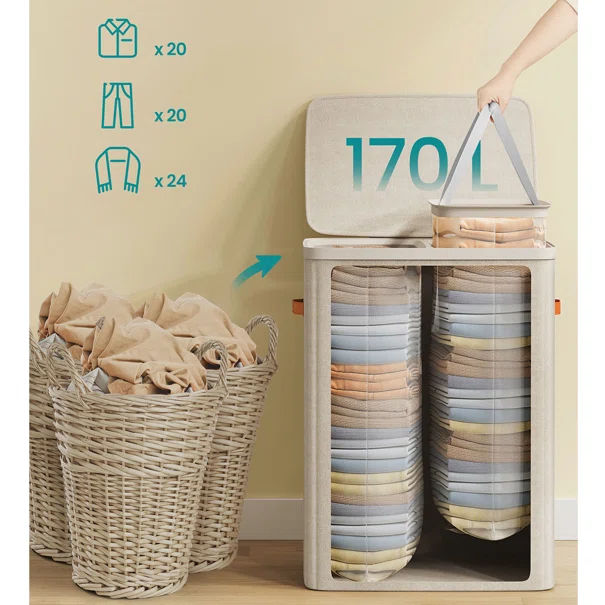Καλάθι Απλύτων 2 Θέσεων 170Lit (56x40x75) Songmics LCB813L01
