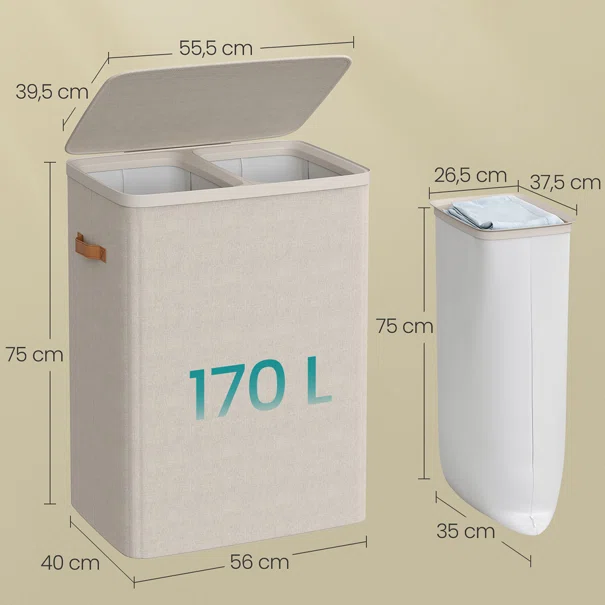 Καλάθι Απλύτων 2 Θέσεων 170Lit (56x40x75) Songmics LCB813L01