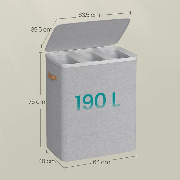 Καλάθι Απλύτων 3 Θέσεων 190Lit (64x40x75) Songmics LCB814GD01
