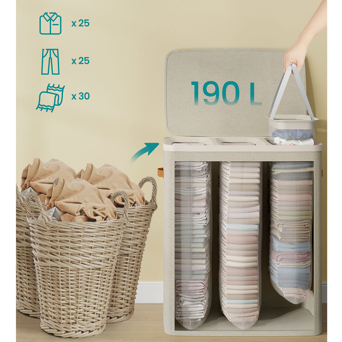 Καλάθι Απλύτων 3 Θέσεων 190Lit (64X40X75) Songmics Lcb814Lh01 Όσα Αγαπήσατε Περισσότερο Μόλις Ήρθαν - Νέες Αφίξεις Που Θα Λατρέψετε σε Είδη Μπάνιου 