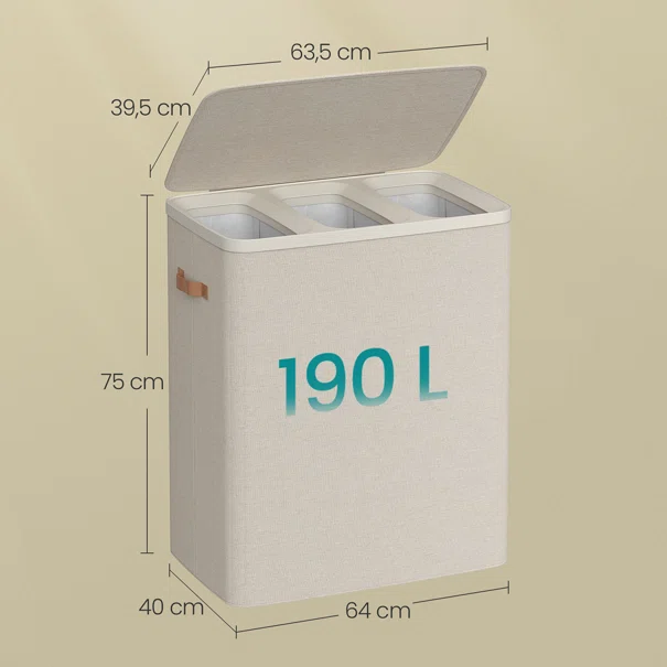 Καλάθι Απλύτων 3 Θέσεων 190Lit (64x40x75) Songmics LCB814LH01