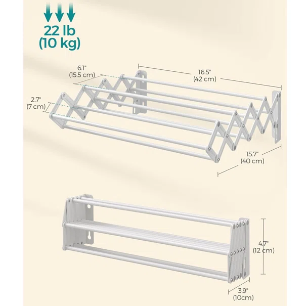 Πτυσσόμενη Απλώστρα Τοίχου (10-40x42x12) Songmics LLR802W01