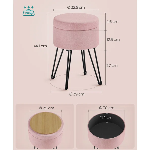Σκαμπό Με Αποθηκευτικό Χώρο (Φ32.5x44.1) Songmics LOM002R01