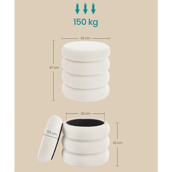 Σκαμπό Με Αποθηκευτικό Χώρο (Φ43x47) Songmics LOM015WD01