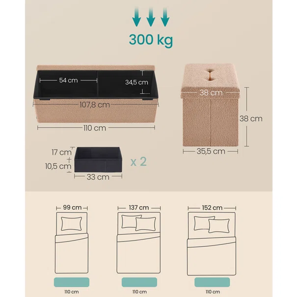 Ταμπουρέ Με Αποθηκευτικό Χώρο (110x38x38) Songmics LSF097K01