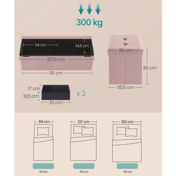 Ταμπουρέ Με Αποθηκευτικό Χώρο (110x38x38) Songmics LSF097R01