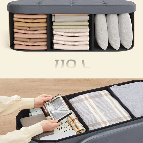 Ταμπουρέ Με Αποθηκευτικό Χώρο (110x38x38) Songmics LSF297GN02