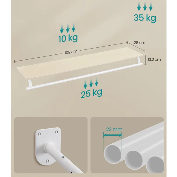 Κρεμάστρα Τοίχου Με Ράφι (109x28x13.2) Songmics HSR135WC01