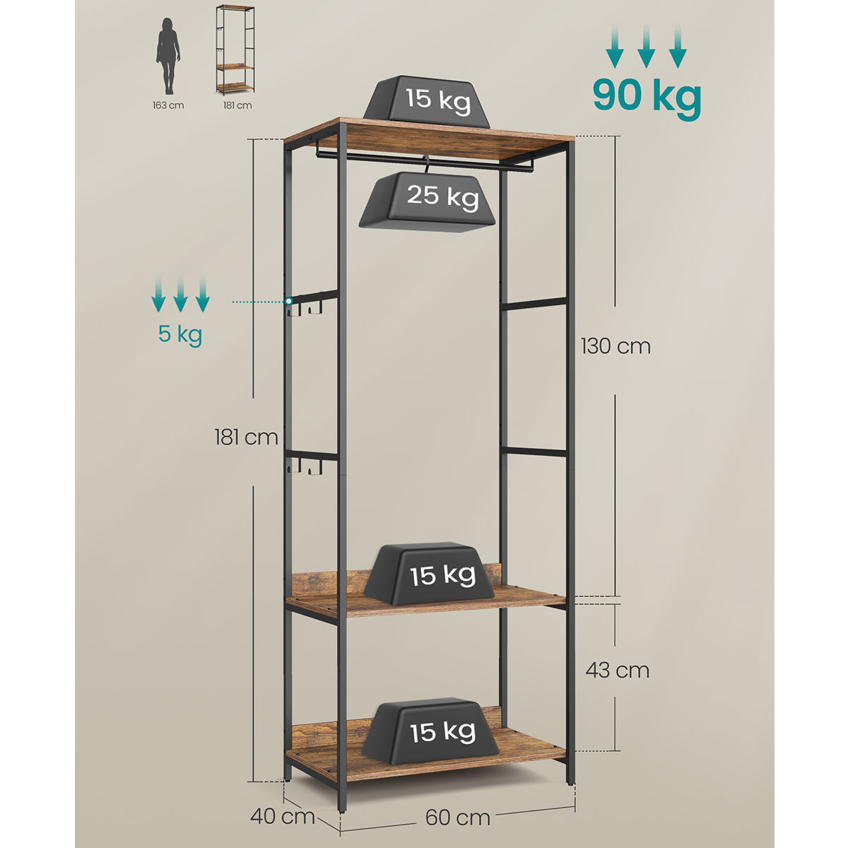 Έπιπλο Εισόδου (60X40X181) Songmics Rgr006B01 Έπιπλα με Κρεμάστρα Spitishop