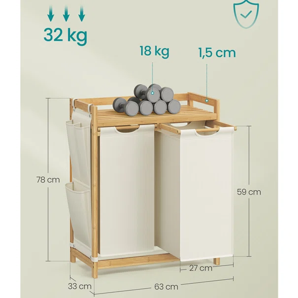Καλάθια Απλύτων Με Πάγκο (63x33x78) Songmics RLH100WD01