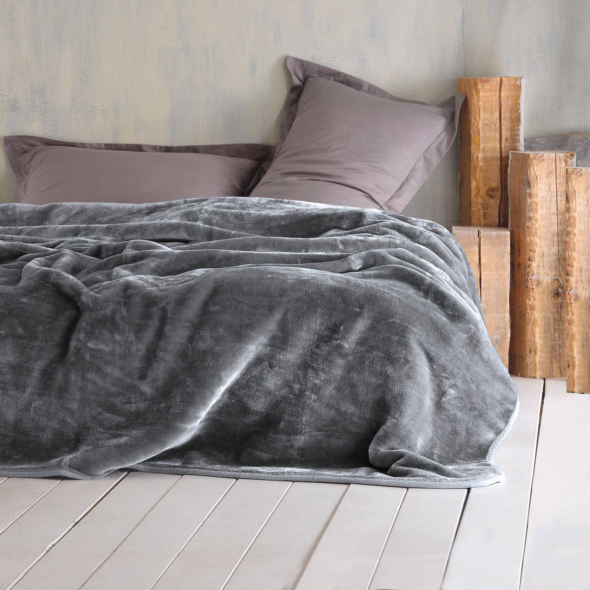 Κουβέρτα Βελουτέ Υπέρδιπλη (220x240) Rythmos Velour Γκρι Σκουρο