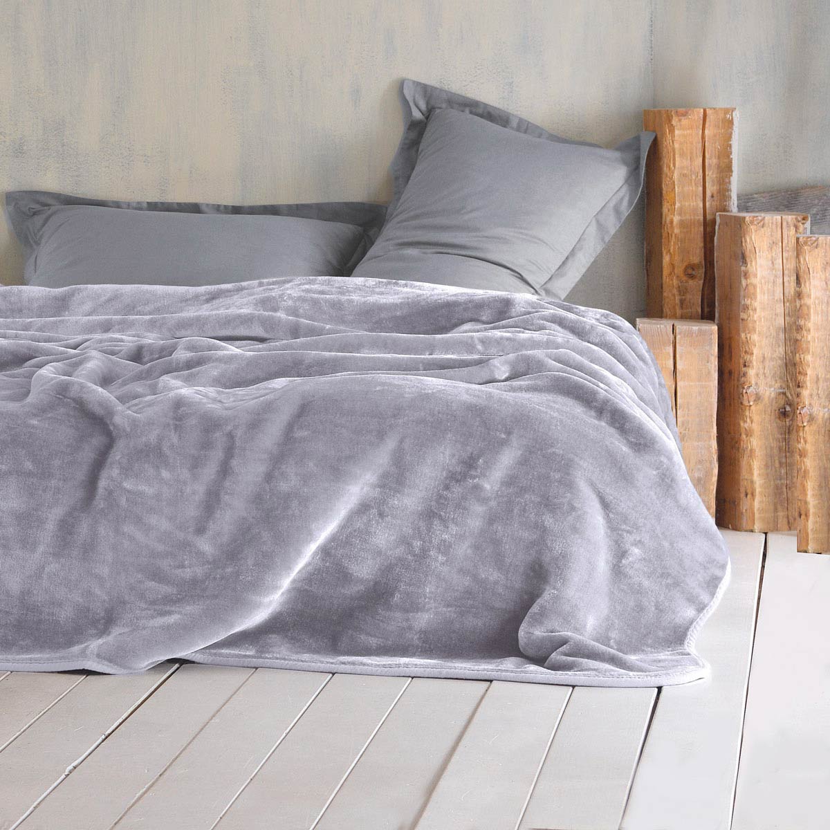 Κουβέρτα Βελουτέ Υπέρδιπλη (220x240) Rythmos Velour Ασημι